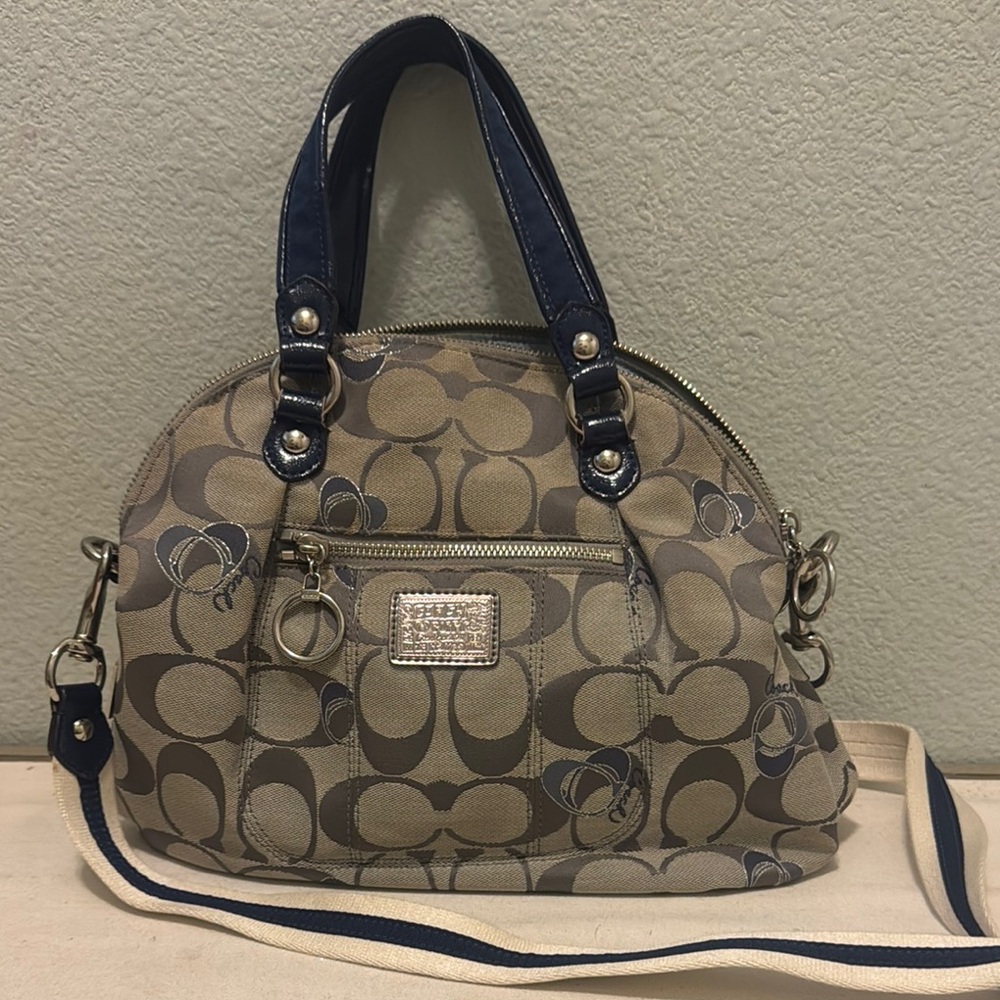 Coach Signature Canvas Satchel - Tan and Blue